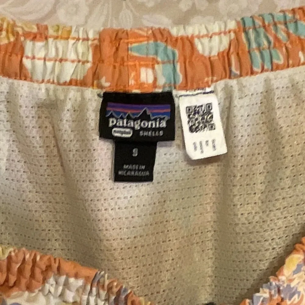 Patagonia Men's S Orange Floral Swim Shorts Mesh Lined Elastic Waist Pockets